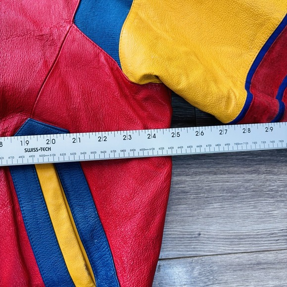 Vintage Cirque du Soleil Color Block Leather Coat Jacket Circa‎ 1993 Size Large - Picture 9 of 16